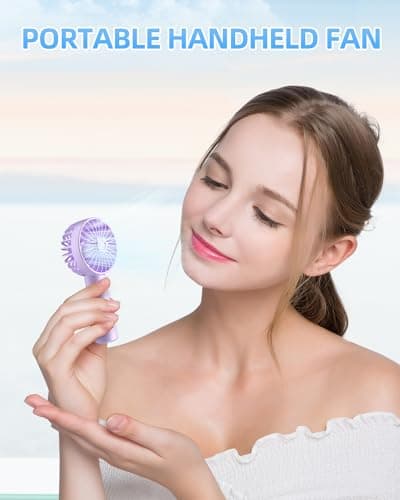 Portable Handheld Fan, Small Personal Hand Fan with 3 Speeds 1800mAh USB Rechargeable, Mini Hand Held Fan for Makeup Eyelash, Travel Gifts for Girls Women Kids — view 2