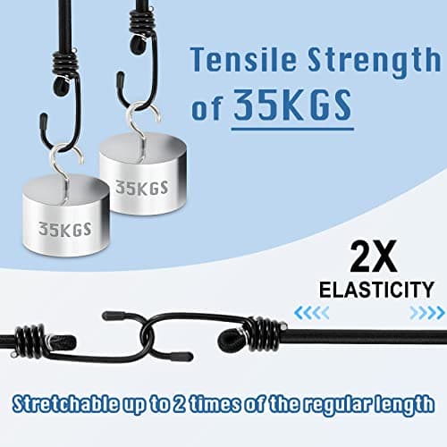 WeFine Pack of 10 Bungee Cords with Hooks Weatherproof & UV-Resistant Bungee Straps Heavy Duty Elastic Bungee Ropes for Caravan Camping RVs Trunks Luggage Racks,Black,16 inch (40CM) — view 2