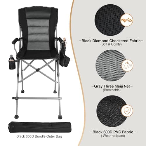 REDCAMP Tall Folding Directors Chair with Footrest, 300 lb Capacity，Black — view 6
