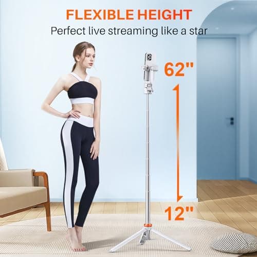 62” Phone Tripod with Remote, tripod for iPhone & Selfie Stick, High Strength Legs & Extendable Tube Travel Tripod Stand, Solidest Cell Phone Tripod Compatible with iPhone/Android/Camera(White) — view 4