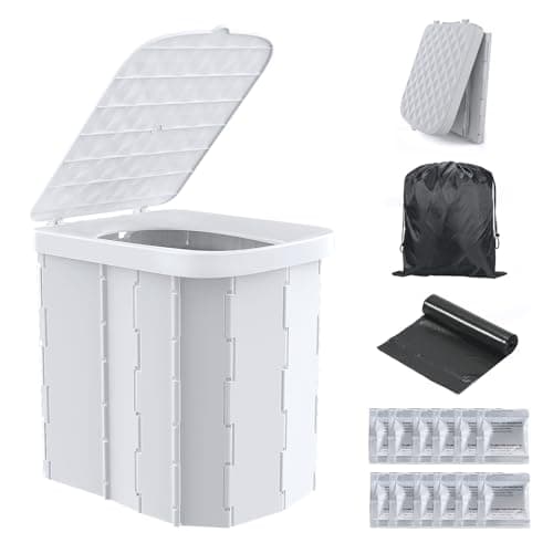 Hapoon Portable Camping Toilet for Adults - XL Folding Toilet with Lid, Travel Portable Potty, Grey