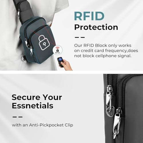 BROADREAM Small Sling Cross Body Chest Bag Shoulder Bags for Men Women,Water Resistant Crossbody Man Bag with Zipper Lock & RFID Blocking — view 3