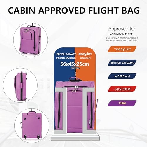 56x45x25 Easyjet Cabin Bag Hand Luggage Approved Cabin Case Lightweight Suitcase Also Approved for BA Jet 2 1.5kg 57L Purple — view 3