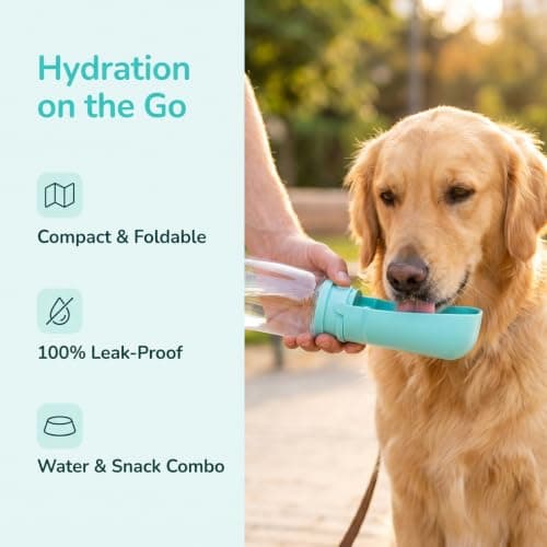 Portable Dog Water Bottle and Bowl, 500 ml Foldable Pet Water Dispenser for Food and Drink, Leak-Proof Dog Travel Water Bottle for Walking, Hiking and Travel Accessories, Blue (Blue) — view 5
