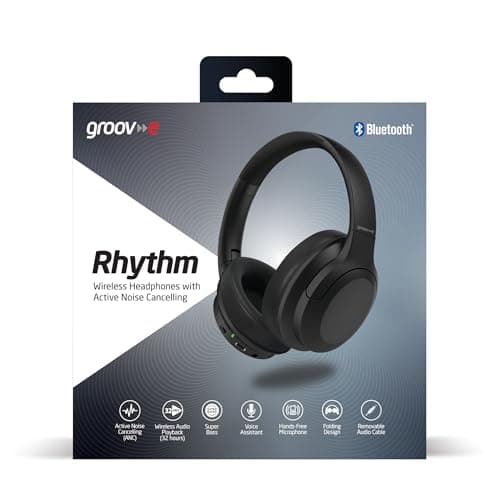 groov e Rhythm Wireless Headphones - Active Noise Cancelling Headphones with 32Hrs of Audio Playback - Bluetooth & 3.5mm Audio Jack - Black — view 6