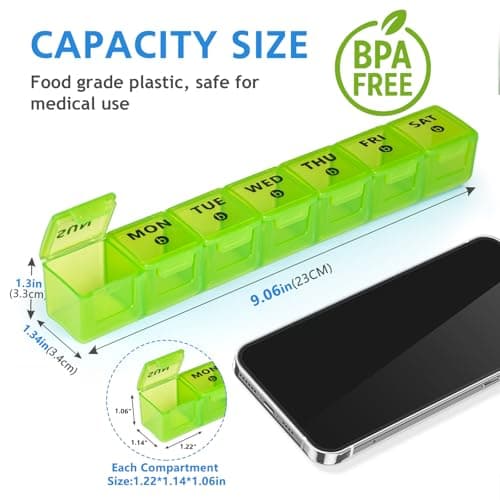 2pack Weekly Pill Organiser, Pill Boxes 7 Day 2 Times a Day Large Pill Box Organiser 14 Day XL Medication Tablet Case for Travel Fish Oil Vitamin Holder(Purple-Green) — view 3