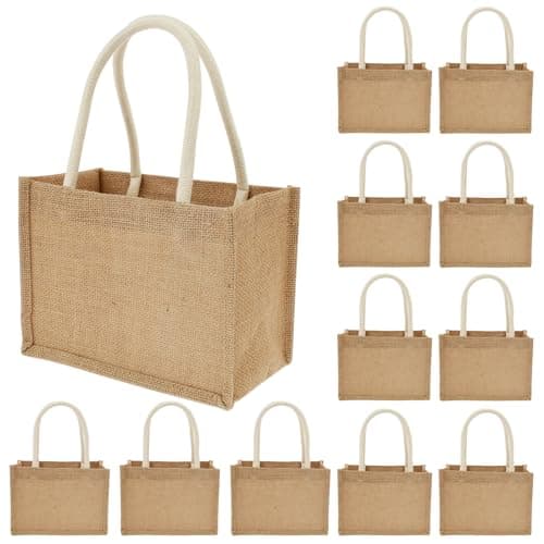 GWCYMYD 12 Pack Burlap Tote Bags, Reusable Bulk Burlap Bag with Handles, Portable Jute Tote Favors Bags for Women Wedding Bachelorette Bridesmaid Party Favors Shopping Trips (12Pack)