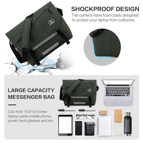 OIWAS 15.6 Inch Messenger Bags for Men, Laptop Satchel Bags Work Bags Shoulder Crossbody Bag Bookbag Briefcase Green — view 6