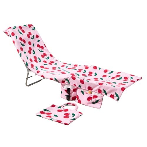 Brentfords Beach Towel in a Bag, Soft Quick-Dry Absorbent Fabric Lightweight Easy Storage Cherry Large Beach Towel with Pockets For Travel Poolside Beach Days, Pink - 215 x 75cm