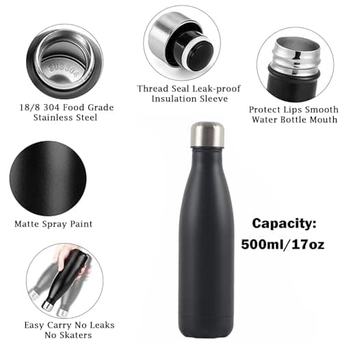 Insulated Water Bottle,500ml/17oz Stainless Steel Double Wall Metal Leak Proof Vacuum Flask,Keep Hot & Cold Drinks,Drinking Thermal for Outdoor Sports Camping Cycling for Kids &Adults (White) — view 2