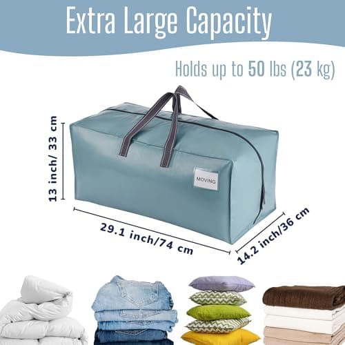 VENO 4 Pack Heavy-Duty Extra Large Moving Bags W/Backpack Straps, Moving House Essentials, Clothes Storage, Packing, Laundry Bags, Reusable and Sustainable (Light Blue, 4 Pack) — view 3
