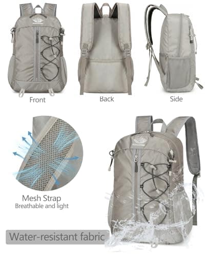 szyanlai Hiking Backpack for Men Women, 30L Ultra Lightweight Foldable Waterproof Rucksack,Back Pack Rucksack for Men Women Kids Camping Travel (Grey) — view 4