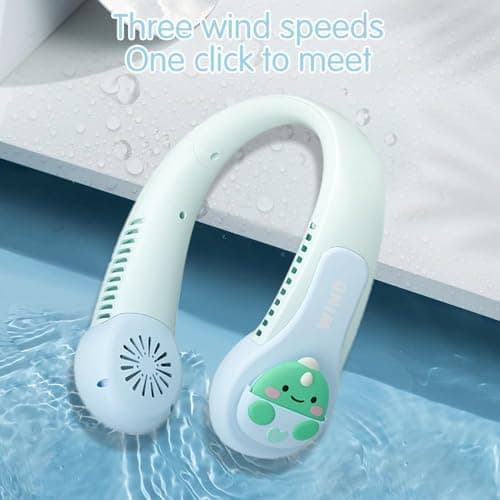 Portable Neck Fan for Kids,1800mAh Cartoon Bladeless Neck Fan,Wearable Hands Free Bladeless Mini-Fan,1200mAh Neck Fan with 3 Speeds Adjustable,for Kids Girls Students Outdoor Indoor (Blue) — view 6