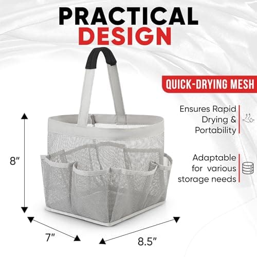 Mesh Shower Bag - Easily transport and organize your bathroom accessories and toiletries while taking a shower (9 pockets, Grey) — view 3