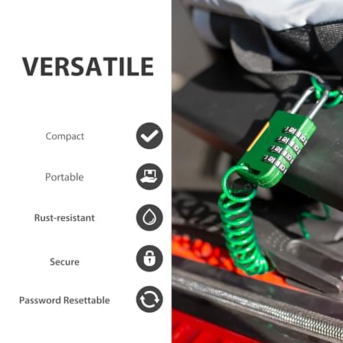 UP Security Combination Lock with Extendable Cable (91 cm) Cable Combination Lock Ski Lock Outdoor Luggage Snowboard Locker Gym Bike Motorcycle Helmet (Green) — view 3