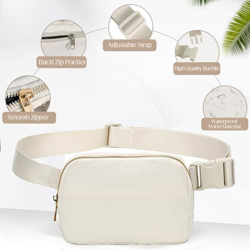 Uwiyo Bumbags for Ladies Belt Bag for Women Men Small Crossbody Bags for Women Fashion Fanny Pack Waist Bag with Adjustable Strap for Travel Outdoors Running Hiking (Beige) — view 6