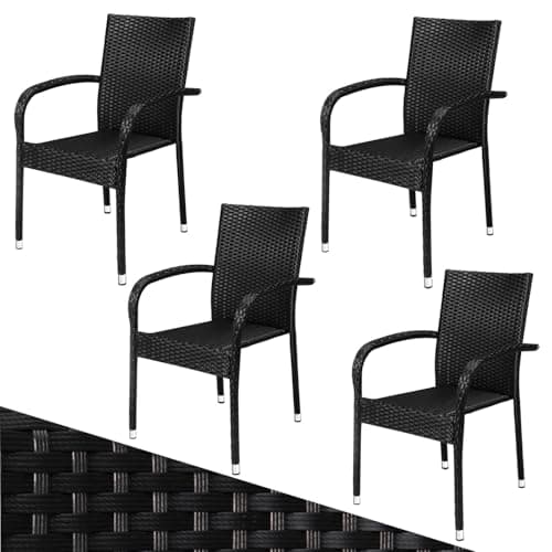 CASARIA® Garden Chairs Set of 4, Stackable Rattan Outdoor Dining Chairs