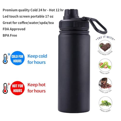 Sivaphe Insulated Water Bottle with Tea Infuser Filter and 2 Lids Drink Flask Stainless Steel for Camping Picnic Hiking Home 500ml Black — view 4