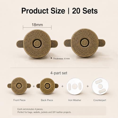 20Pcs Round Alloy Magnetic Snap Buttons, 18mm Magnetic Purse Clasps Silver & Antique Bronze for Bags & Garments — view 2