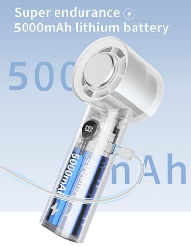 KALAMAN Handheld Portable Fan with Ice Cooler, 5000mAh Rechargeable Personal Fan,[15H Cooling Time] Mini Y Powerful [12000+ RPM] Small Pocket Fans for Travel/Outdoor/Office Quiet Neck Fan (White) — view 4
