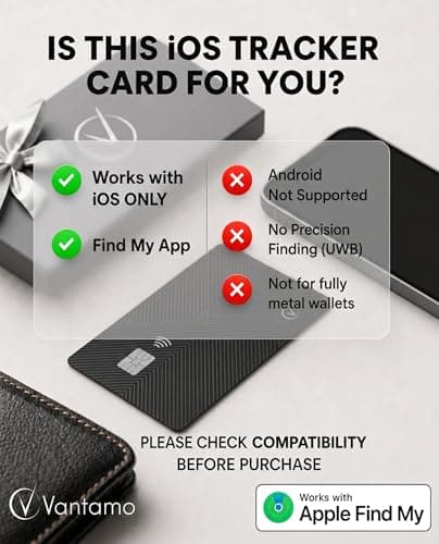 Vantamo Ultra-Thin Wallet Tracker, Apple MFi Certified, IP68 Waterproof Bluetooth Tracker for Wallet & Passport, Work with Apple Find My, Wireless Charging, iOS Only — view 2