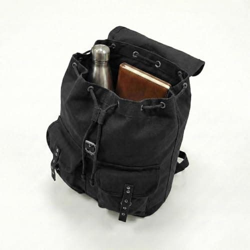 Canvas Backpack Vintage Army Style Rucksack School Gym Bag Camping Hiking Travel Sack Unisex Punk Fashion Daypack - Black — view 2