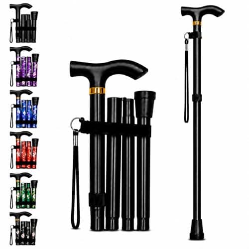 ZallyX Foldable Walking Sticks for Men & Women, 85–95cm Adjustable Ladies Walking Stick, Mobility aids, Collapsible walking stick For Elderly Adults (Black)
