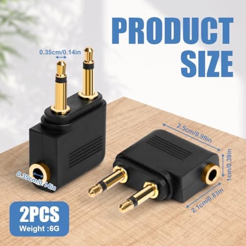 AXFEE 2PC Airplane Flight Headphone Adapters(Gold Plated 3.5mm,Black) — view 2