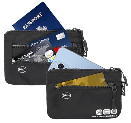 SUPACOOL RFID Passport Holder Wallet Bag for Men Women Family, Passport Pouch for Travel,Card Holder Organizer, RFID Blocking, Travel Wallet, 2pcs Set (Black) — view 2