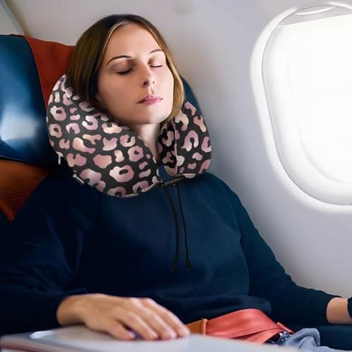 ALAZA Rose Gold Leopard Print Pink Cheetah Animal Neck Pillow Travel for Sleeping Airplane Travel Kit with Snap Clip & Storage Bag — view 6