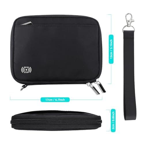 WALNEW Passport Holder Travel Wallet Family for 4, RFID Blocking Travel Document Organiser Pouch for Women Men, Zipper Card Case Cover with Wrist Strap, Black — view 2