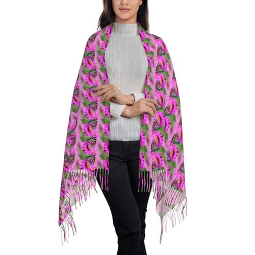 Floral With Butterfly Print Elegant Fringe Scarf Shawl Wrap For Women Winter Fall Spring Travel Accessory Gift — view 2