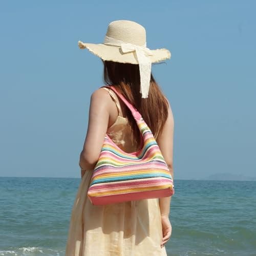 Jywmsc Women Summer Beach Bag Woven Straw Striped Tote Handbag Trendy Vacation Purse Satchel with Zipper — view 3