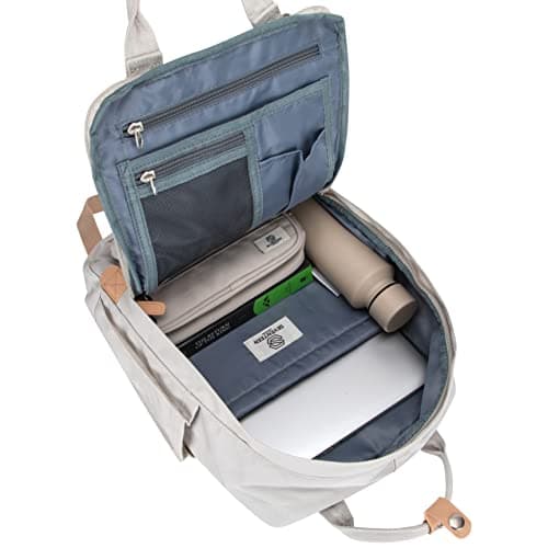 SEVENTEEN LONDON – Modern Urban Unisex Cream 'Wimbledon' Backpack in a Classic Slim Simple Design – Fits Laptop up to 13” — view 5