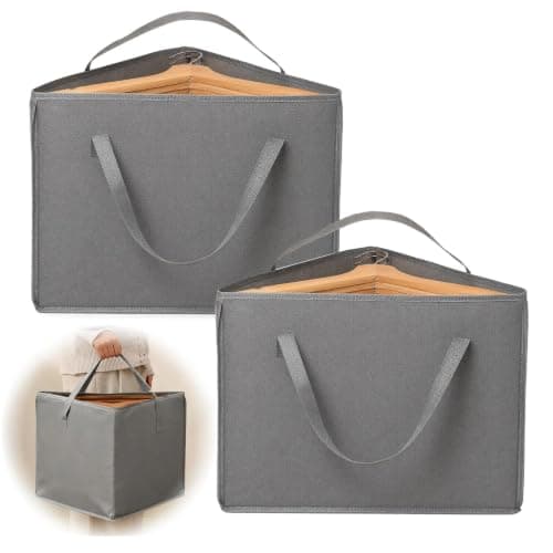 2 Pcs Hanger Storage Set, Triangular Hanger Storage Bag, Foldable Large-Capacity Clothing Storages Box, Moisture-Proof with Handles, Suitable for Wardrobes, Balconies, and Bathrooms (Gray)