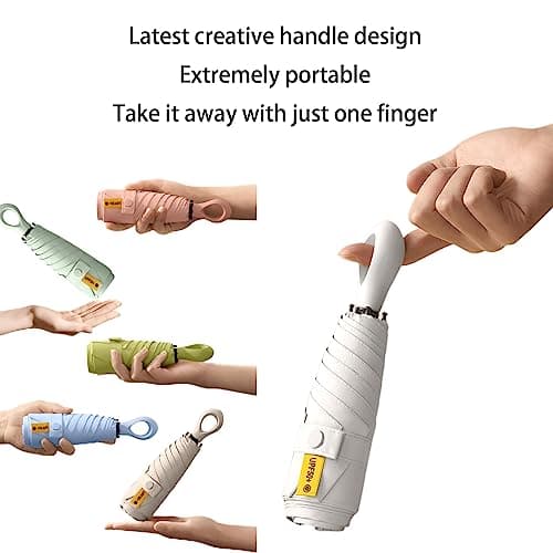 Mini Sun Travel Umbrella Ring handle Coating Layer Fabric Blocking/anti UPF 50 UV Protection 99.9% Compact Folding Purse Umbrella/Lightweight Small Portable Backpack/Rain Sun/Men Women Kids — view 3
