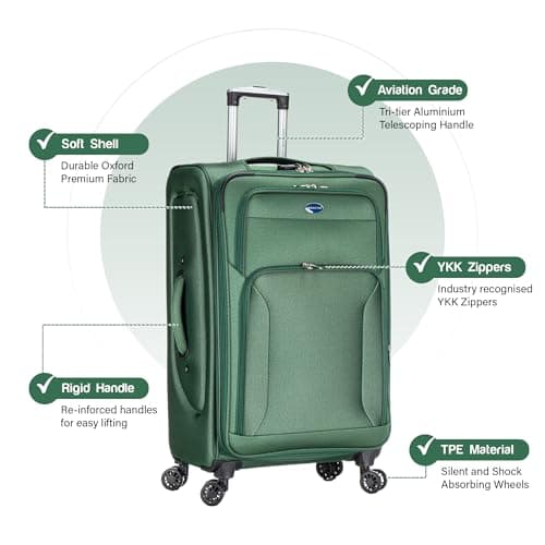 Aerostar Carry-on 20" Lightweight Soft Expandable Suitcase, Hand Luggage 4 Wheels & Combination Lock, 55x35x20cm | Accepted All Airlines easyjet, RyanAir, British Airways (Bottle Green, 32 litres) — view 2