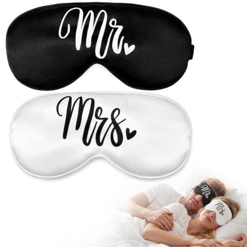 Mr and Mrs Sleep Mask,Blindfold Wedding Games for Reception,Couple Sleep Eye Mask,Wedding Night Bride to Be Sleep Mask,Honeymoon Just Married Black and White Gift Set
