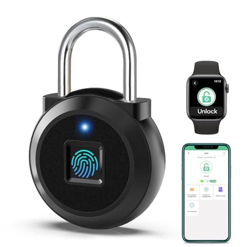 Eseesmart Fingerprint Padlock, Gym Locker with Fingerpirnt Bluetooth APP Control, Smart Fingerprint Lock, Keyless Outdoor Waterproof Security Suitcase Luggage School Backpack-Black