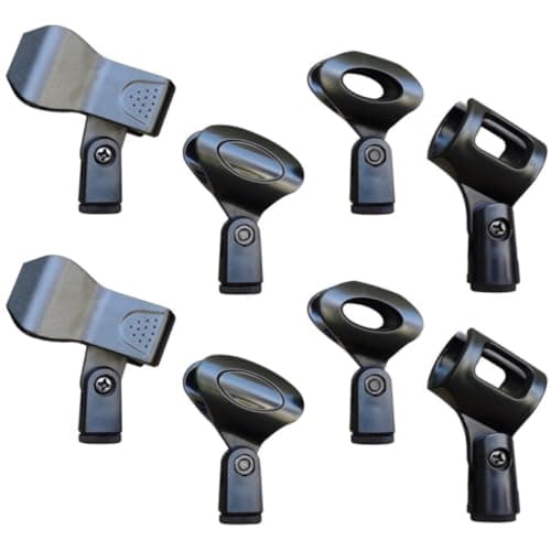 FENICAL Microphone Stand Holder with Mic Clip Universal 8pcs Spring Clip Design, Black Plastic and Clamp Secure and Anti-drop Mic Holder Compatible with 3/8 Inch for Indoor Stage Use