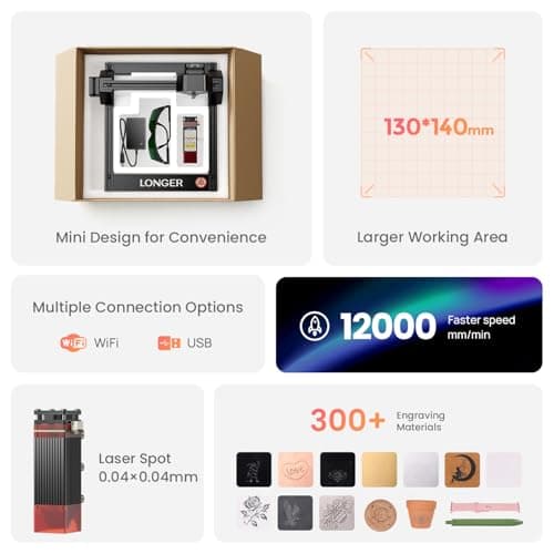 LONGER RAY5 mini Laser Engraver, 3.5W Desktop Laser Engraving Machine with WiFi Control and Emergency Stop, CNC Laser Cutter for Wood, Acrylic, Leather and anodized aluminum, 140 x 130 mm Working Area — view 2