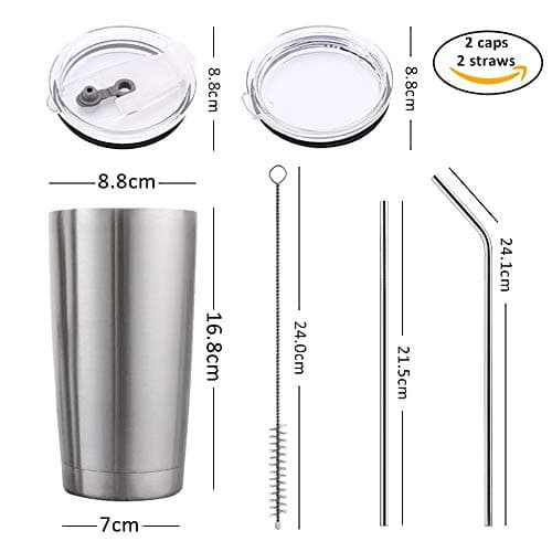 Y·J&H 20oz (550ml) Travel Tumbler Double Wall Vacuum Insulated Coffee Mug Stainless Steel Coffee Cup with 2 Splash Proof Lid, 2 Straws & Free Cleaning Brush, BPA Free - Turquoise&Blue — view 2