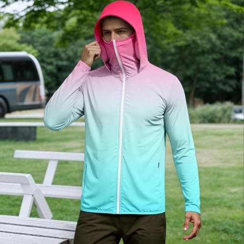 Duohropke UV Shirt Men's Long Sleeve Colour Gradient Shirt Breathable Hiking Shirt Travel Hoodie Quick Drying Rash Guards Sports Shirts with Mask UV Protection Functional Shirt Sun Protection Top — view 2
