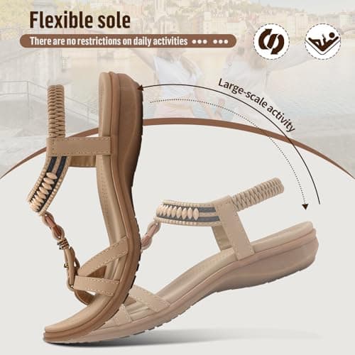 Littleplum Womens Flat Sandals Ladies Summer Beach Sandals with Elastic Back Strap(Beige,38EU) — view 3