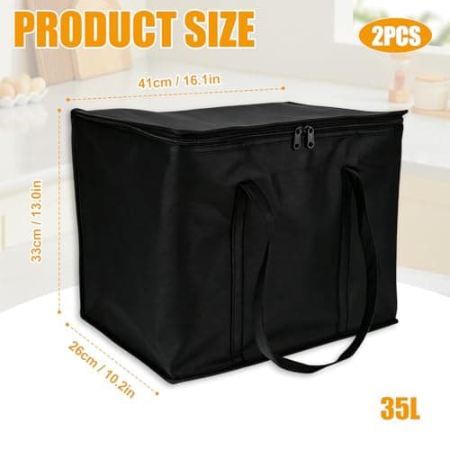 2 Pack Cool Bag Cool Box, 35L Black Insulated Tote with Zipper, Foldable Thermal Carrier for Grocery Shopping, Picnic, Camping, Beach, BBQ, Travel, Reusable Food Transport Storage — view 2