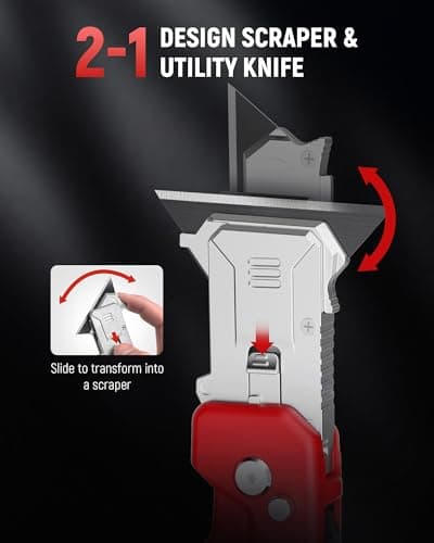 KAIWEETS 2-in-1 Utility Knife & Scraper, Folding Box Cutter with 3-Angle Locking, Zinc Alloy Body, 13 SK2 Blades with Storage, Heavy Duty Cutter for Cardboard, Carpet & DIY — view 2
