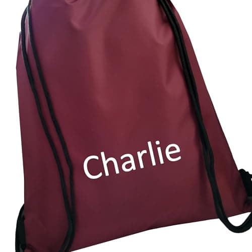 JJLC Personalised School Sports Gym PE Drawstring Bag Embroidered Name (Maroon) — view 3