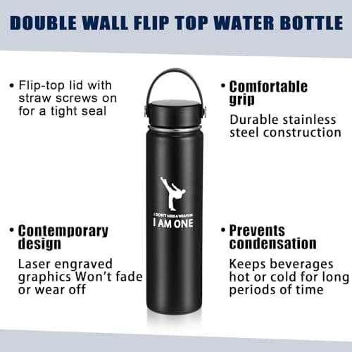 Layhit 3 Pcs Karate Gifts for Boys Taekwondo Karate Bag Martial Arts Duffel Bag 24 oz Stainless Steel Water Bottle Keychain for Kids Adults Taekwondo Lover Gifts(Black) — view 5