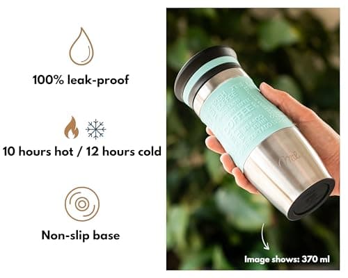 Milu Travel Mug 370ml 450ml - Insulated Coffee Cup to go - 100% Leak Proof - Stainless Steel Drinking Mug - Car Mug Double Wall Insulation Thermo Coffee Flask (Teal, 450ml) — view 2