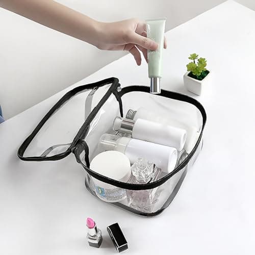 Peohud 4 Pack Clear Makeup Bags with Zipper, Waterproof Toiletry Bag, Portable Cosmetics Bags, Transparent Travel Storage Pouch Toiletry Bag Organizer with Handle for Bathroom, Travel, Vacation — view 3